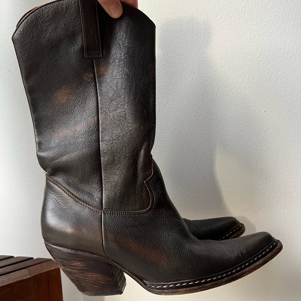 Ricky Sarkany Vintage Black-Brown Leather Cowboy Boots, Sz 7